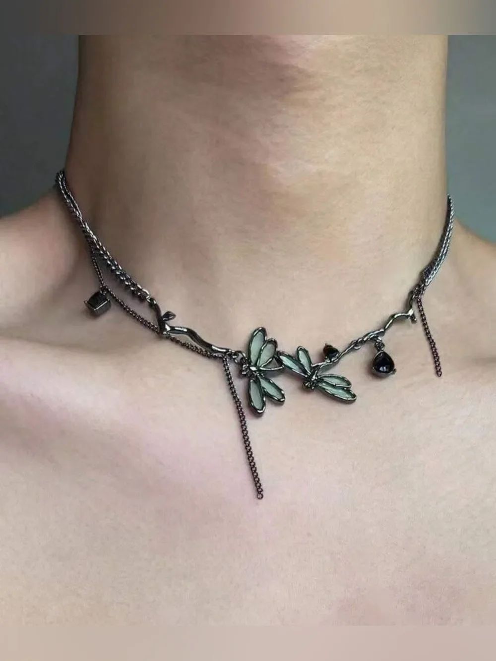 Delicate Black Dragonfly Choker Necklace A1722